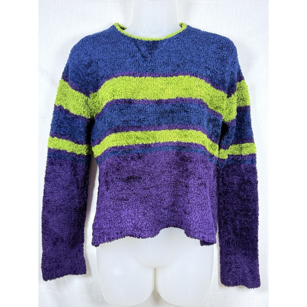 THE LIMITED Y2K Retro‎ 00s Chenille Sweater Striped Blue Green Purple Size Small